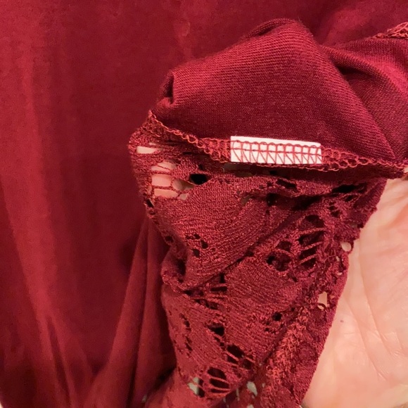 Deep red scoop neck top with sheer lace back - Picture 10 of 12